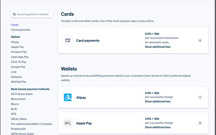 Stripe fee page reviewed for the market review.